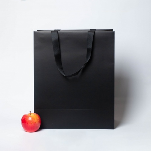 Пакет бумажный, 33x40x16, черный матовый, с вклееной ручкой
