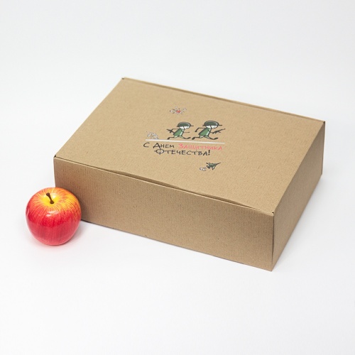 Коробка самосборная с откидной крышкой 22х10х33, Т23Е бур/бур, «С Днем защитника отечества», бурый