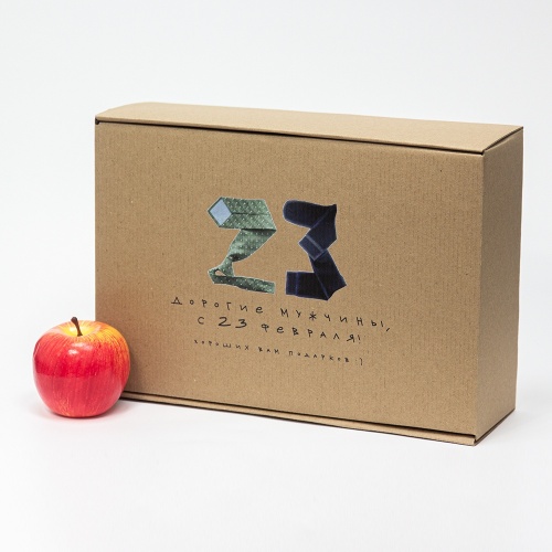 Коробка самосборная с откидной крышкой 22х10х33, Т23Е бур/бур, «Дорогие мужчины», бурый