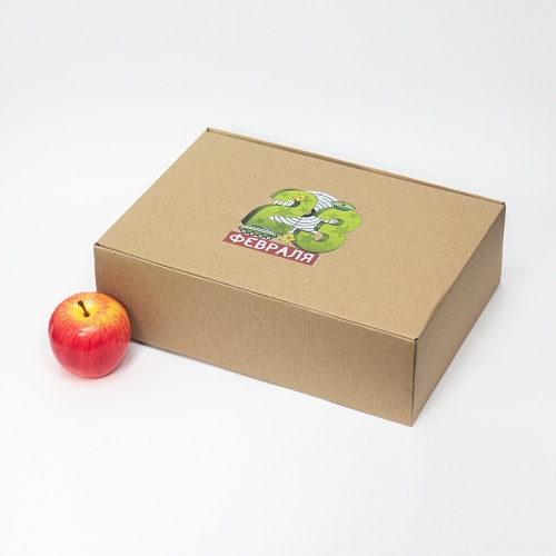 Коробка самосборная с откидной крышкой 22х10х33, Т23Е бур/бур, «23 февраля прицел», бурый