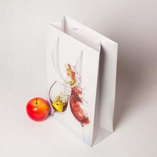 Пакеты бумажные, 23x36x10, белый,  меловка "Бокалы"