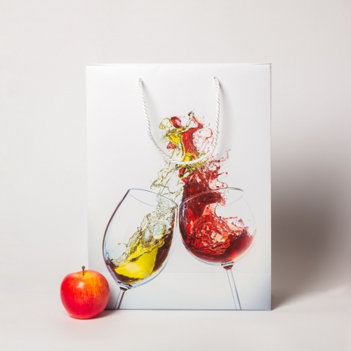 Пакеты бумажные, 30x40x12, белый, меловка "Бокалы"