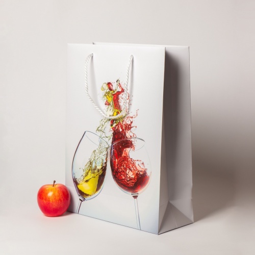 Пакеты бумажные 30х40х12см, цвет - белый, материал - мелованная бумага, ламинация - матовая, ручки - лента репсовая, фото 2