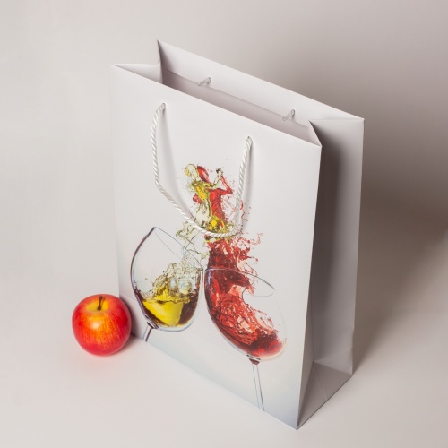 Пакеты бумажные 30х40х12см, цвет - белый, материал - мелованная бумага, ламинация - матовая, ручки - лента репсовая, фото 4