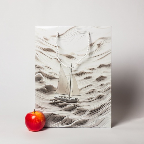 Пакеты бумажные, 30x40x12, белый, меловка "Кораблик"