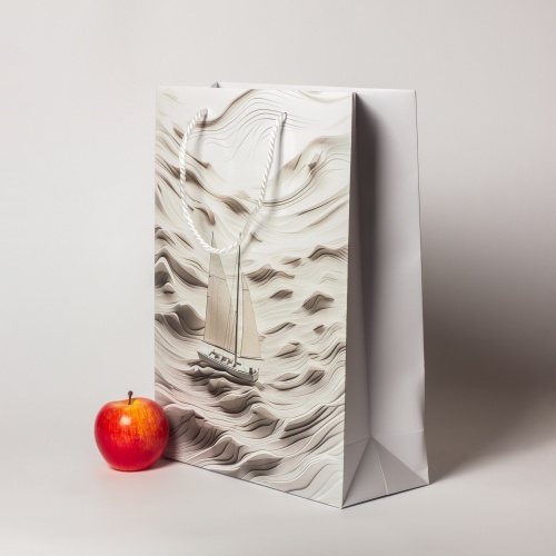 Пакеты бумажные 30х40х12см, цвет - белый, материал - мелованная бумага, ламинация - матовая, ручки - лента репсовая, фото 2