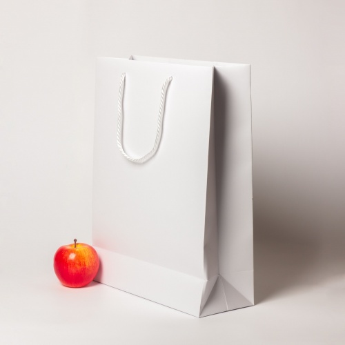 Пакеты бумажные 3х40х12см, цвет - белый, материал - мелованная бумага, ламинация - матовая, ручки - лента репсовая, фото 3