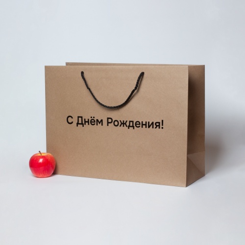 Пакеты бумажные 47х34х16см, цвет - коричневый, материал - плотный крафт, ламинация - без ламинации, ручки - шнур, фото 2