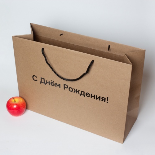 Пакеты бумажные 47х34х16см, цвет - коричневый, материал - плотный крафт, ламинация - без ламинации, ручки - шнур, фото 4