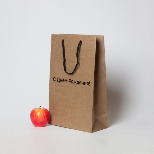 Пакеты бумажные 23х36х10см, цвет - коричневый, материал - плотный крафт, ламинация - без ламинации, ручки - шнур, фото 2