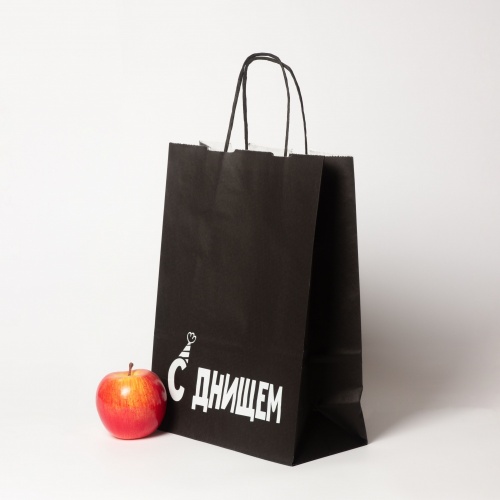 Пакеты бумажные 25х32х11см, цвет - черный, материал - тонкий крафт, ламинация - без ламинации, ручки - крученые (шпагат), фото 2