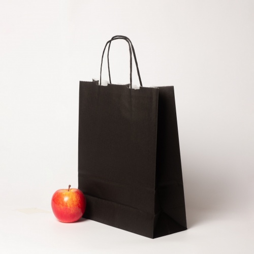 Пакеты бумажные 25х32х11см, цвет - черный, материал - тонкий крафт, ламинация - без ламинации, ручки - крученые (шпагат), фото 3