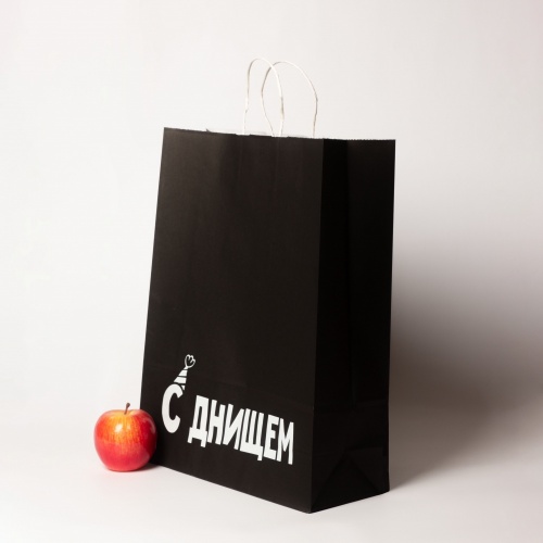 Пакеты бумажные 32х42х12см, цвет - черный, материал - тонкий крафт, ламинация - без ламинации, ручки - крученые (шпагат), фото 2