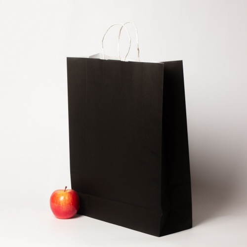Пакеты бумажные 32х42х12см, цвет - черный, материал - тонкий крафт, ламинация - без ламинации, ручки - крученые (шпагат), фото 3