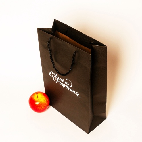 Пакеты бумажные, 23x36x10, черный, крафт "С Днем Рождения"