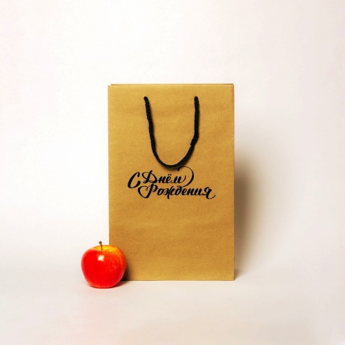 Пакеты бумажные, 23x36x10, коричневый "С Днем рождения"