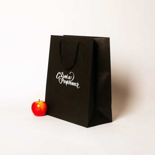 Пакеты бумажные, 33x40x16, черный "С Днем рождения"