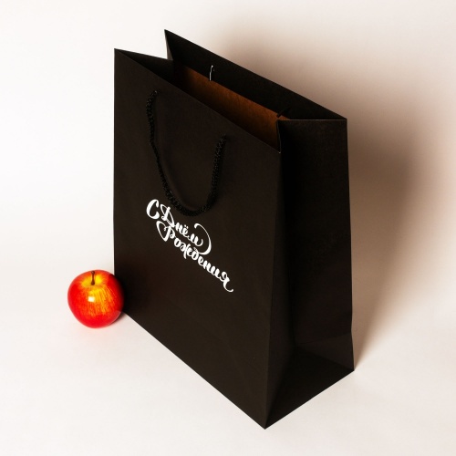 Пакеты бумажные, 33x40x16, черный "С Днем рождения"