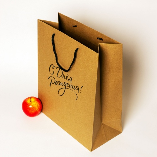 Пакеты бумажные, 33x40x16, коричневый С Днем рождения