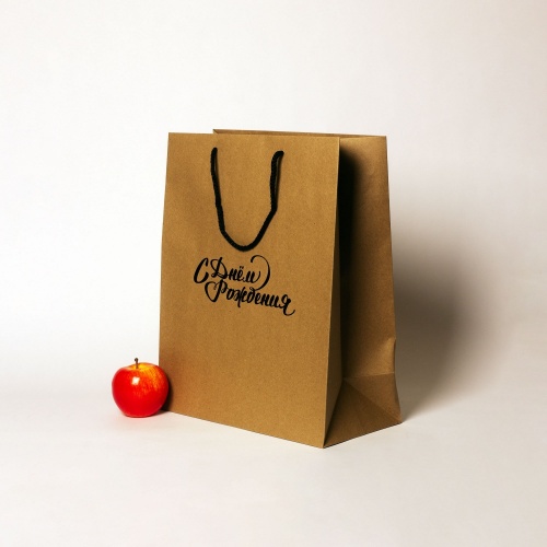 Пакеты бумажные, 33x40x16, коричневый "С Днем Рождения"