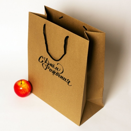 Пакеты бумажные, 33x40x16, коричневый "С Днем Рождения"