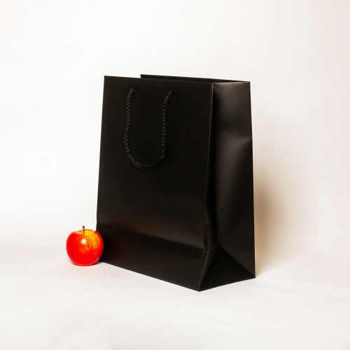 Пакеты бумажные, 33x40x16, черный матовый "С Днем рождения"