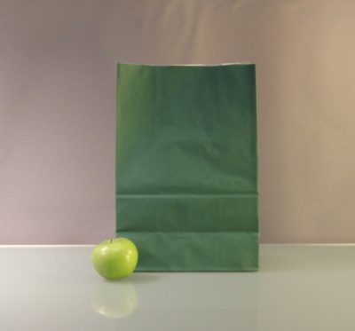Пакеты бумажные 27х40х15см, цвет - зеленый, материал - тонкий крафт, ламинация - без ламинации, фото 1 (вид спереди)