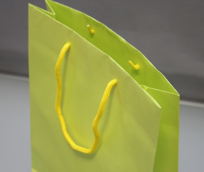 Пакеты бумажные 30х40х10см, цвет - зеленый, материал - дизайнерская бумага, ламинация - без ламинации, ручки - шнур, фото 3 