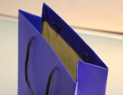 Пакеты бумажные 19х23х9см, цвет - синий, материал - плотный крафт, ламинация - без ламинации, ручки - шнур, фото 3 
