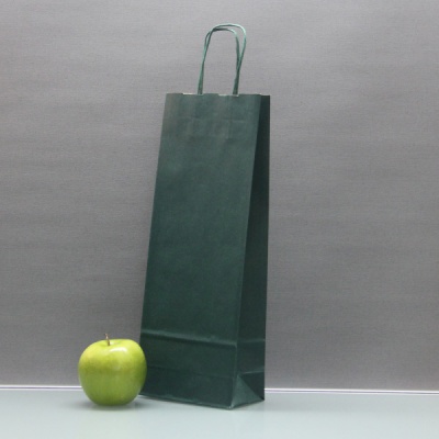 Пакеты бумажные 15х39х7см, цвет - зеленый, ламинация - без ламинации, ручки - крученые (шпагат), фото 3 