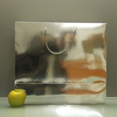 Пакет 45x40x20, зеркальное серебро, глянец, картон